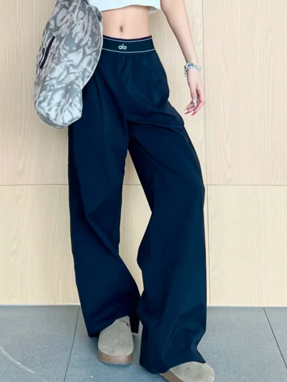 Alo Yoga Navy Blue Wide Leg Pants 🌌 Y2K Athleisure Leisure Office (Regular)😇